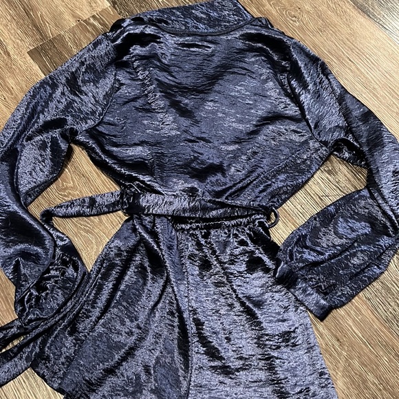 Blue Romper Satin Dress Romper - Picture 10 of 11
